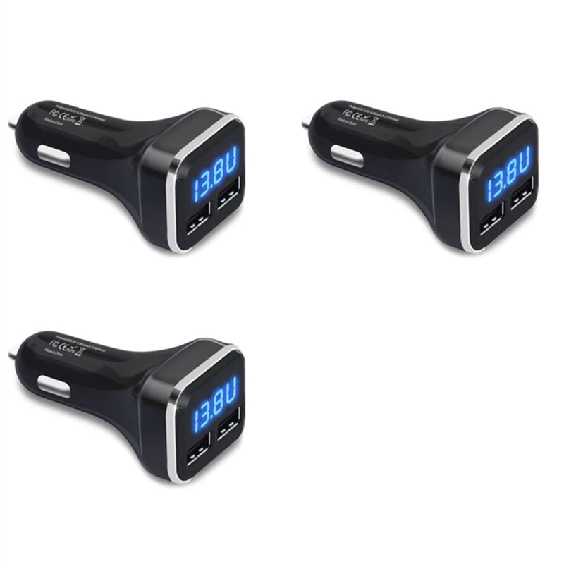 Tlily - 3X Chargeur de Voiture Volt Meter Moniteur Batterie avec Affichage led Tension et Ampères, pour / Xs, Galaxy S20 S10