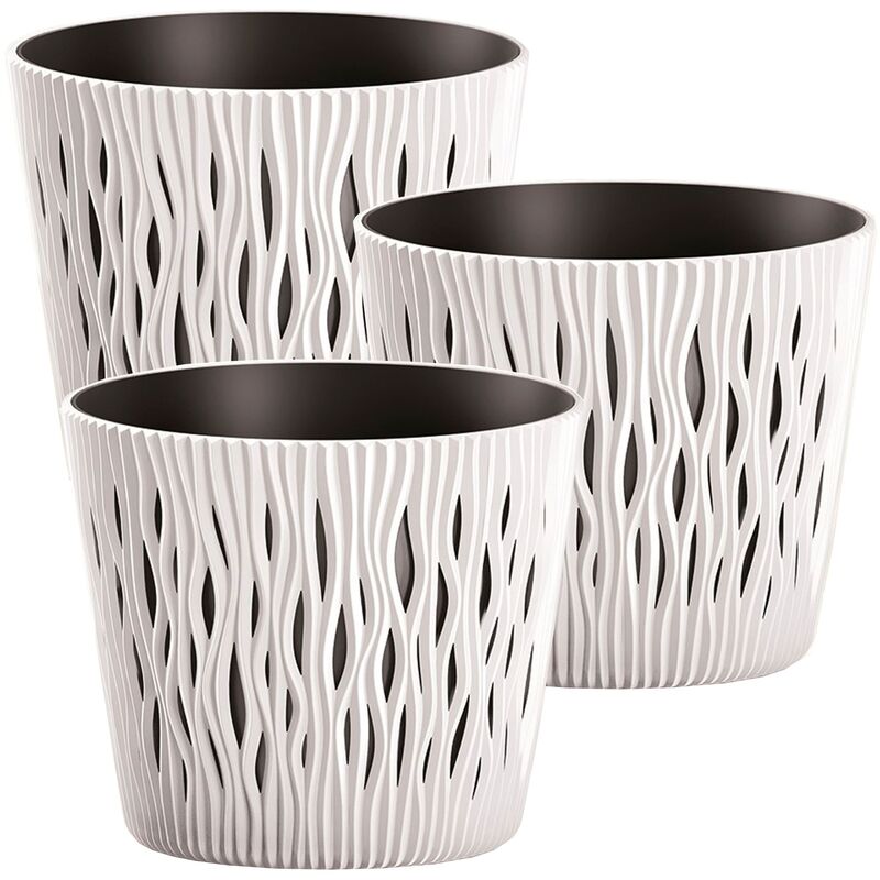 3x Pot en plastique Sandy Round en blanc 22,5 (longueur) x 22,5 (largeur) x 19,2 (hauteur) cm - Wellhome