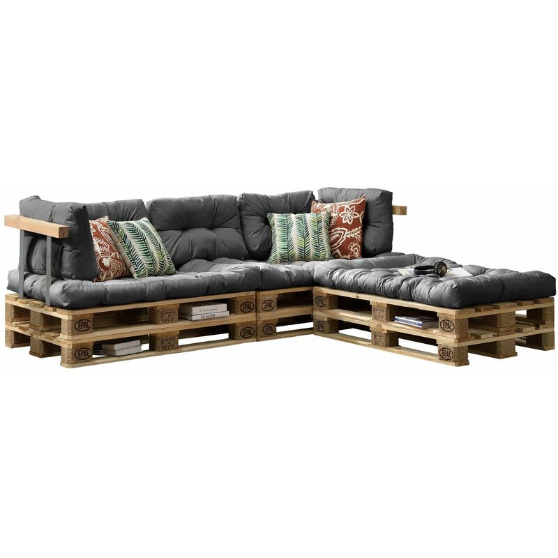 3x coussins de Siège et 5x coussins de dossier pour canapé palette gris - Gris
