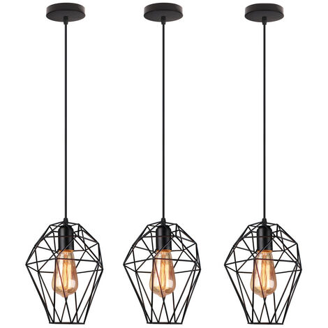 3X Creative Cage Pendant Light Retro Industrial Pendant Lamp Iron Vintage Ceiling Lamp for Bedroom Bar Cafe Black