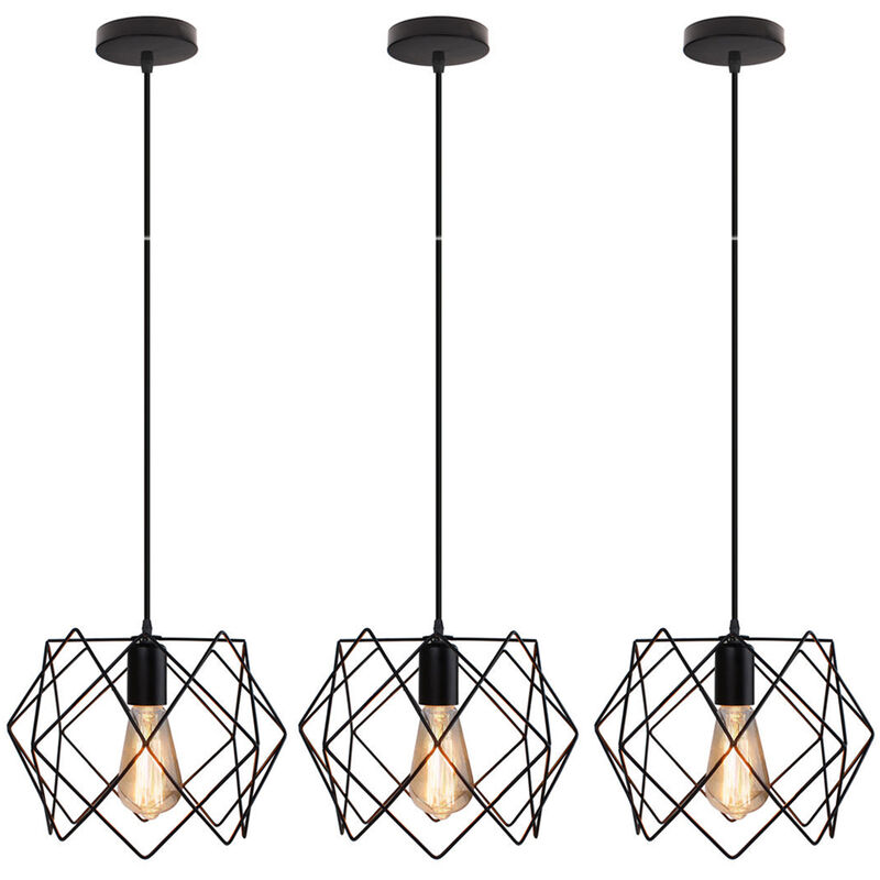 3X Creative Pendant Light,Antique Industrial Chandelier Metal Iron Hanging Light Black for Cafe Bar Bedroom Loft