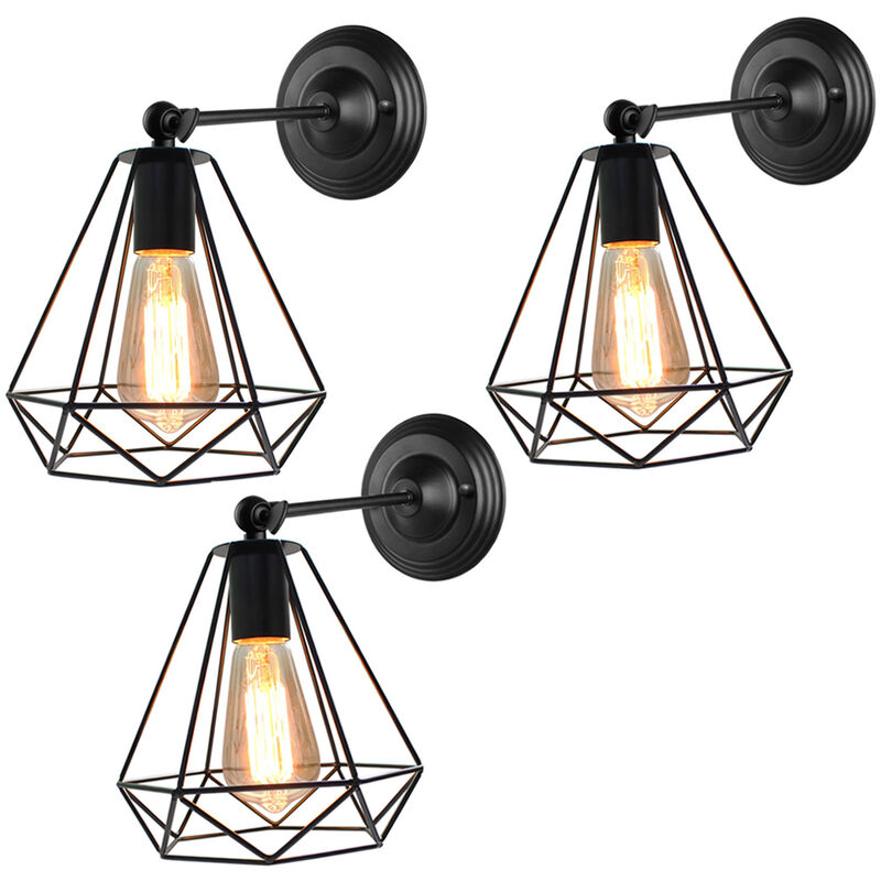 3X Creative Retro Wall Light Metal Iron Cage 20CM Wall Lamp Industrial Wall Sconce for Indoor Barn Restaurant Bedroom Black