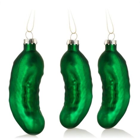 3X Décorations de Haute Qualité pour l'Arbre de Noël - Gros Concombre en Verre Véritable - Pendentif Vert (Concombre Matt - 3 Pièces)
