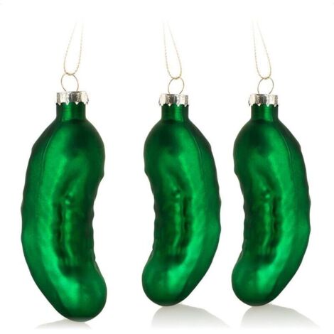 3X Décorations de Haute Qualité pour l'Arbre de Noël - Gros Concombre en Verre Véritable - Pendentif Vert (Concombre Matt - 3 Pièces)