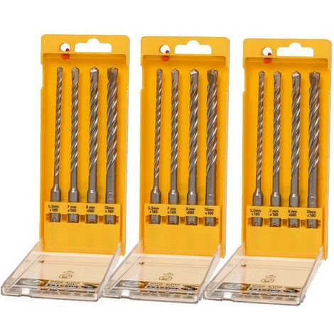 3x Dewalt Extreme 4 Piece SDS+ Drill Bit Set DT9702-QZ 5.5mm 7mm 8mm 10mm + Case