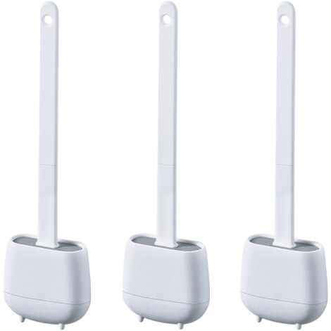 3x Escobillas y Portaescobillas de Inodoro, Cepillo y Soporte para WC, Silicona, y caucho termoplástico, blanco
