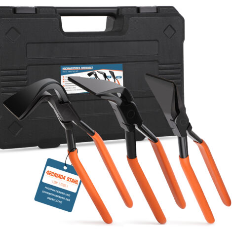 3x Falzzangen Set aus Stahl, 180° 90° 45°, Abfalzen Werkzeug Biegezange Abgewinkelt Blechzange Blechbiegezange Abkantzange Satz für Dachdecker Klempner, Maulbreite 60 mm, 280mm Länge, inkl. Kasten