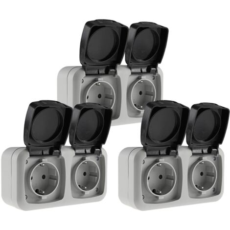 3x Feuchtraum Doppel-Steckdose IP44 Aufputz horizontal 2-fach Steckdose 3er Set