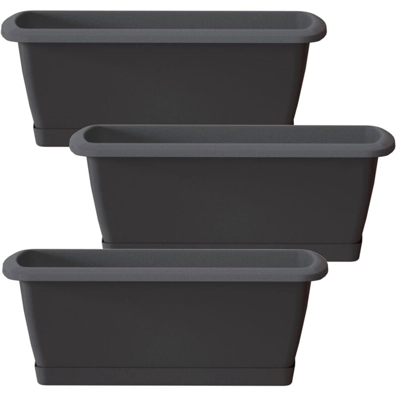 3x jardinier rouille avec support en plastique dans l'anthracite 78,6 (long) x 18.4 (largeur) x 14.5 (haut) cm