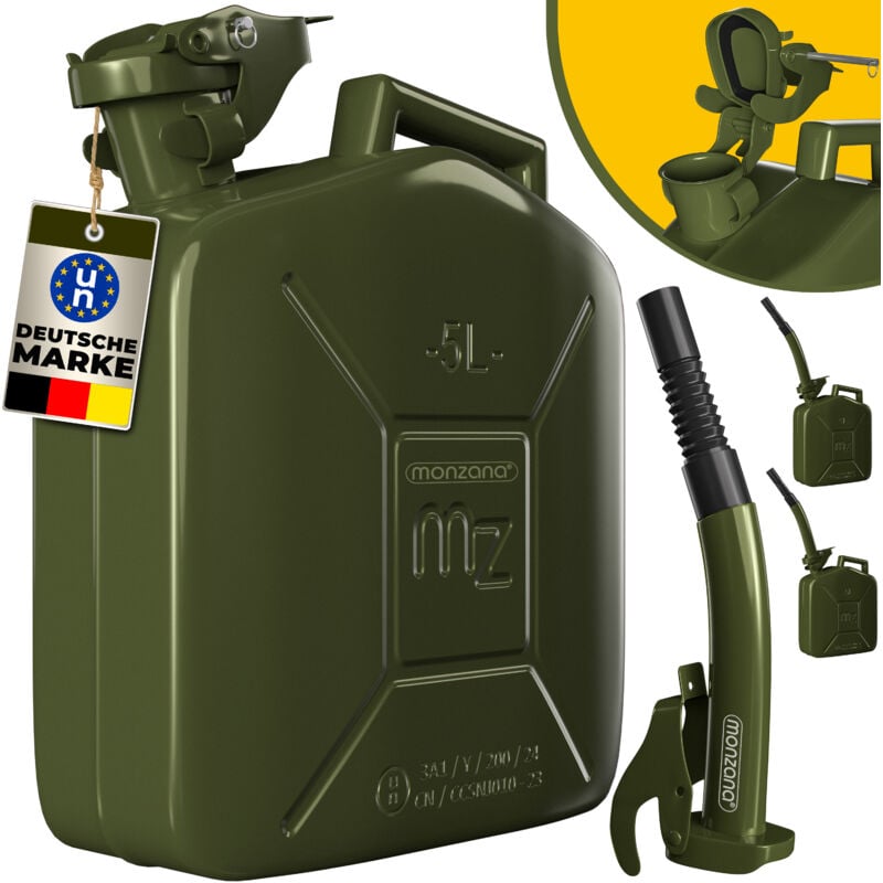 3x Jerrican essence en métal 5L avec bec verseur homologation ONU transport stockage liquides diesel huile voiture moto bidon récipient