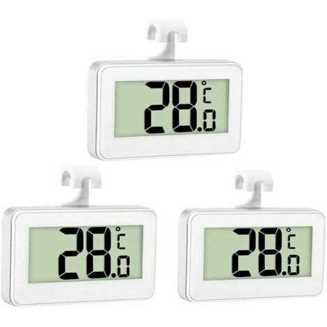 3X Kühlschrankthermometer - Digitales Gefrierschrankthermometer - Raumkühlschrankthermometer - Wasserdichtes Gefrierschrankthermometer - LCD-Display - Mit Haken zum Ablesen der Temperatur