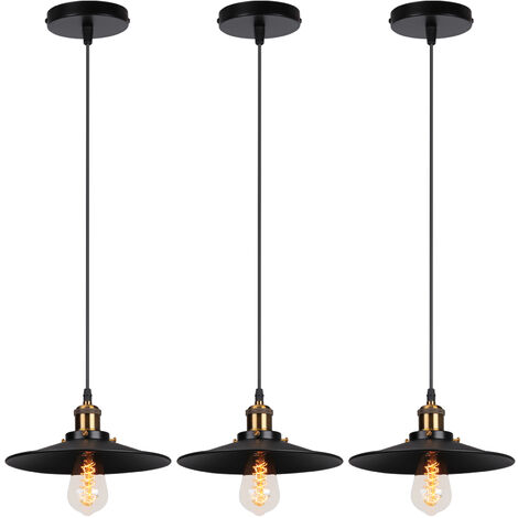 3X Lampada a Sospensione, Lampadario da Soffitto con Ø22cm Paralume, Illuminazione con Bronzo E27 per Cucina Isaland Camera da Letto (Nero)