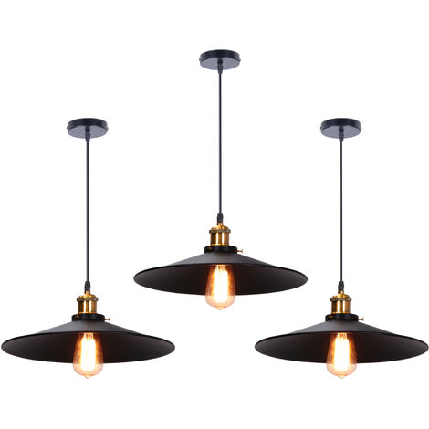 3X Lampada a Sospensione, Lampadario da Soffitto con Ø36cm Paralume, Illuminazione con Bronzo E27 per Cucina Isaland Camera da Letto (Nero)