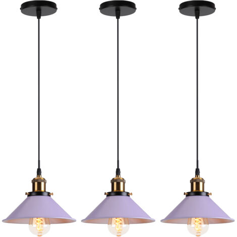 3X Lampada a Sospensione Retrò in Metallo, Lampada da Soffitto E27 Altezza Regolabile per Cucina Sala da Pranzo Soggiorno Studio (Viola chiaro)