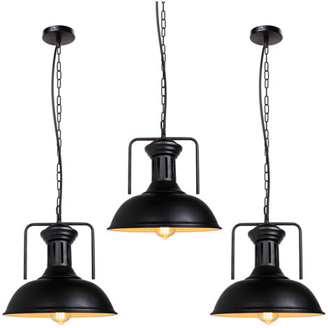 3X Lampada a Sospensione, Vintage Lampadario da Soffitto con Ø33cm Paralume in Ferro, Industriale Stile Cupola Illuminazione Edison E27 per Corridoio Cucina Isaland Camera da Letto Scala (Bianco e Ner