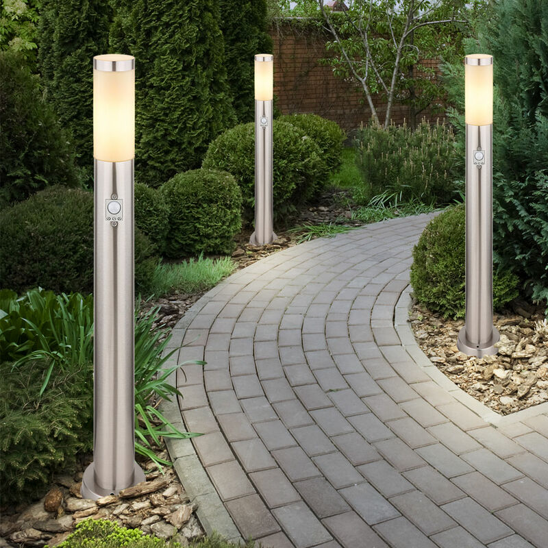 Image of 3x lampada da terra da esterno per terrazza lampada da giardino con base in acciaio inossidabile argento sensore