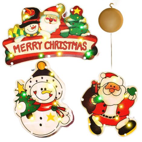 3x LAMPADE DA FINESTRA A LED COLORATE DI NATALE, FUNZIONANTI A BATTERIA