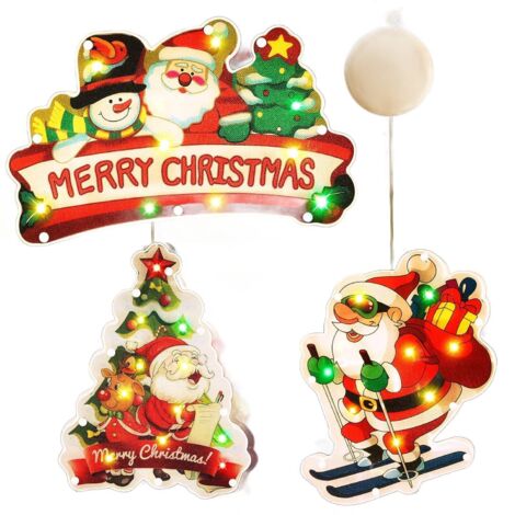 3x LAMPADE DA FINESTRA A LED COLORATE DI NATALE, FUNZIONANTI A BATTERIA