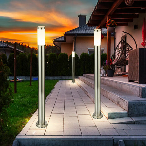 3x lámpara de pie para exterior jardín balcón foco lámpara de base de acero inoxidable plata
