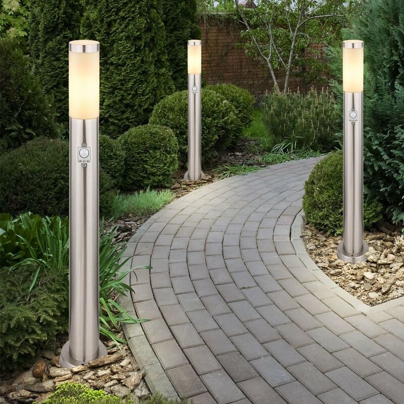 

3x lámpara de pie para exterior terraza base de acero inoxidable lámpara de jardín plata SENSOR
