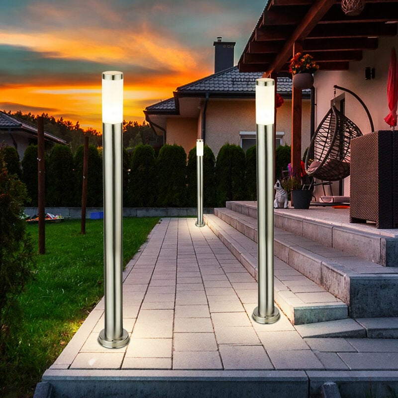 3x lampe sur pied extérieure projecteur de balcon de jardin lampe de base en acier inoxydable argent