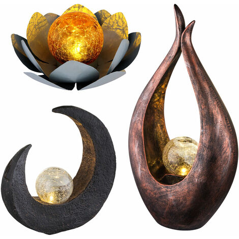3x LED Solar Außen Lampen bronze Glas Kugel Garten Weg Boden Mond Sichel Steh Leuchten schwarz braun