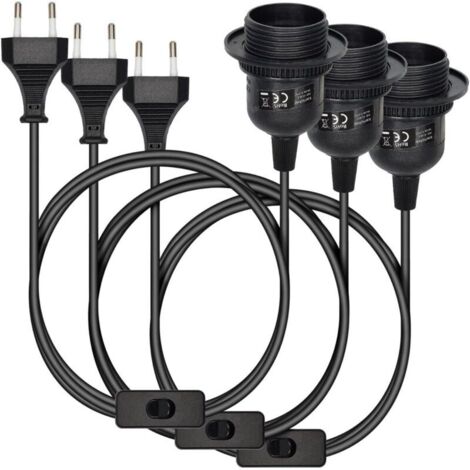 3x luminaire suspendu - douille avec circuit boîtier noir avec câble 3,5m vis bague filetée - lampe à suspension E27