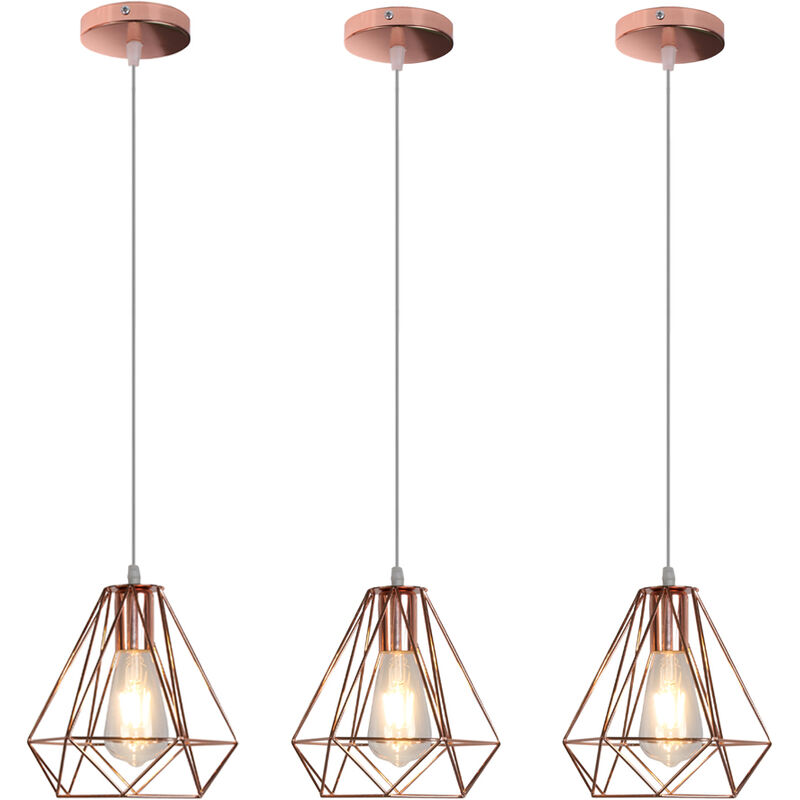 

3X Metal Diamante 20CM Araña de Luces Industrial Lámparas de Colgar Vintage Lámpara de Techo Rústica Moderna para Loft Cafe Dining Decoración de