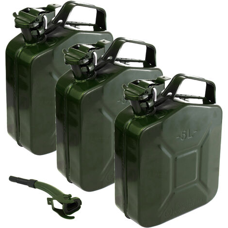 3x Metallkanister olivgrün 5 Liter inkl. 1x Ausgießer Benzin Diesel