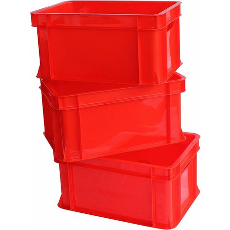 3x Mini caisse rangement plastique Rouge ARTECSIS / 11L - 35x24x18cm / Bac plastique - Rangement Bureau Buanderie Cuisine - Rouge
