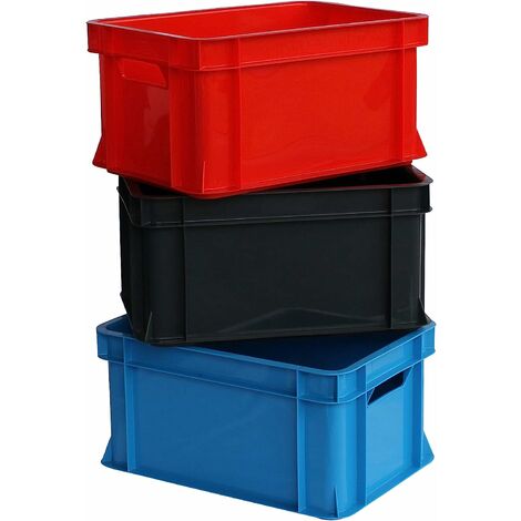 3x Mini caisse rangement plastique Tricolore ARTECSIS / 11L - 35x24x18cm / Bac plastique - Rangement Bureau Buanderie Cuisine - Tricolore