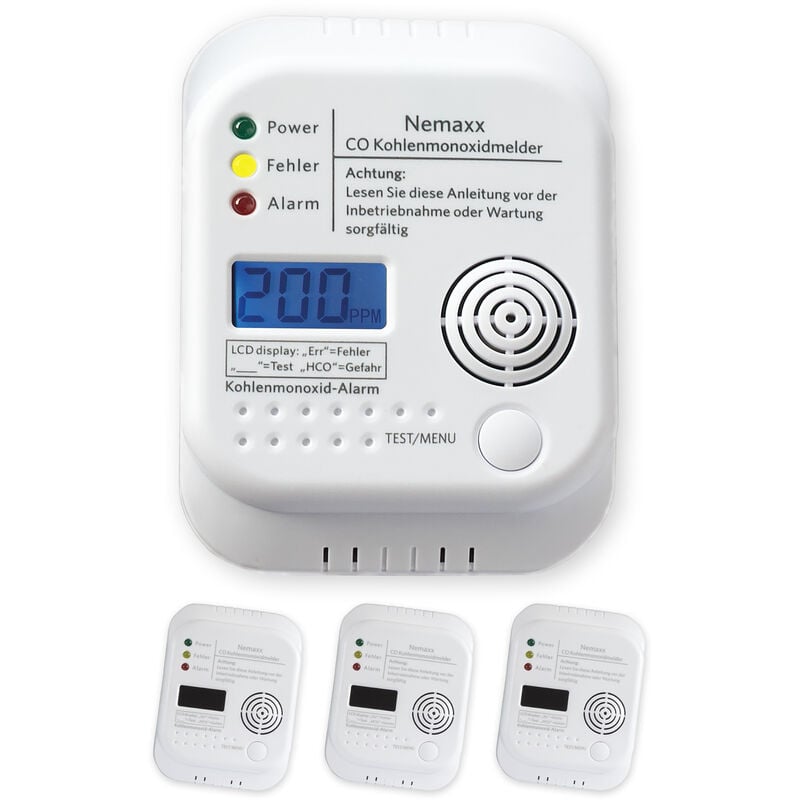 

Nemaxx - 3x Detector de CO Monoxido de carbono Detector de Gas Alarma de gas Detector de humo según la norma DIN EN50291