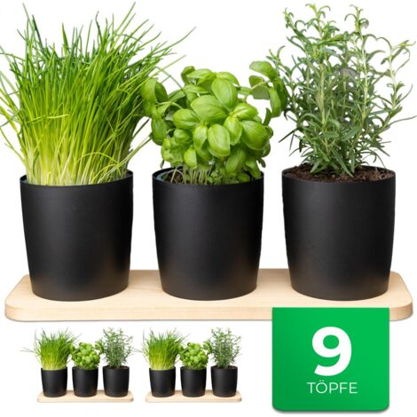 3x Novaliv Kräutertopf  3x Holzbrett, 9x Kräutertöpfe