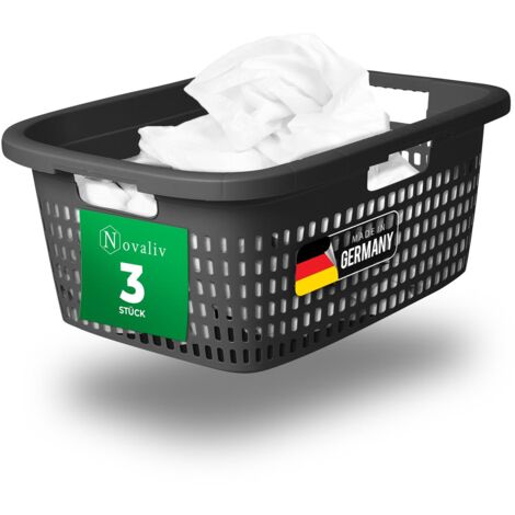 3x Novaliv Wäschekorb  3 Stück Wäschekorb mit Deckel und drei Griffen 25L Anthrazit