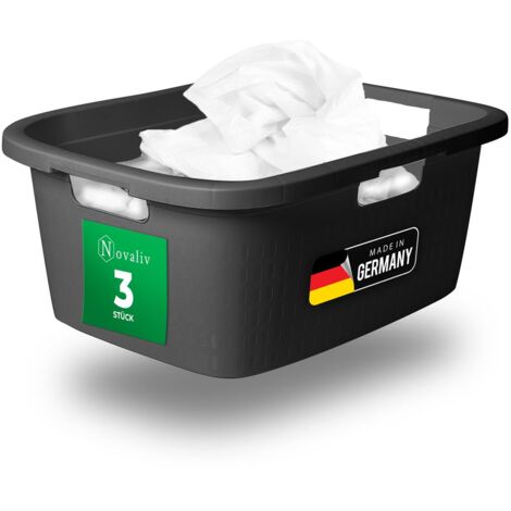 3x Novaliv Wäschekorb  3 Stück Wäschewanne mit Deckel und drei Griffen 25L Anthrazit