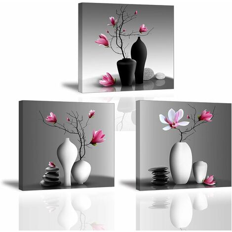 3X Orchidée Impression sur Toile Tableau Elegant Arbre dans la Vase à Fleurs Piy Peinture Motif Modern Tableaux Home Déco Mural en Bois Prête à Poser Mur Art pour Chambre Hotel Salle Cadeau Noël