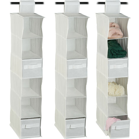 3x Organizer Armadio per Stoffa, 6 Scomparti, 2 Cassetti, Scaffale da  Appendere 82 x 14,4 x 30 cm, Flessibile, Bianco