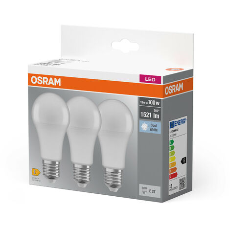 3x OSRAM Ampoule LED - E27 - Cool White - 4000 K - 13 W - remplacement pour 100-W-Incandescent bulb - givré - LED BASE CLASSIC A - Weiß