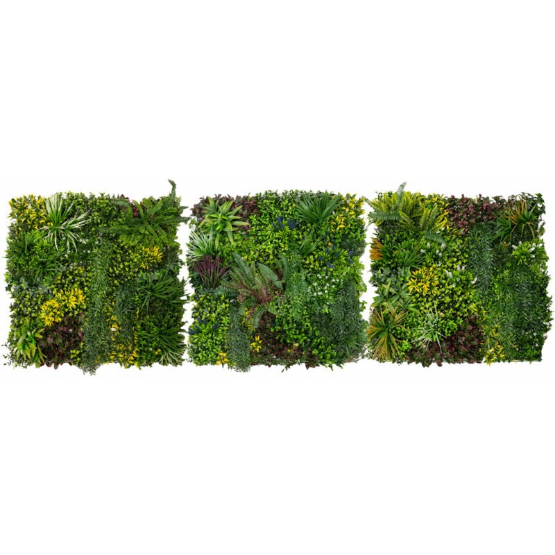 Monster Shop - 3x Panneau Mural Végétal Artificiel 100cm x 100 cm Cassia Feuillage Fleur Verdure Carreau Intérieur Extérieur Résistant Aux