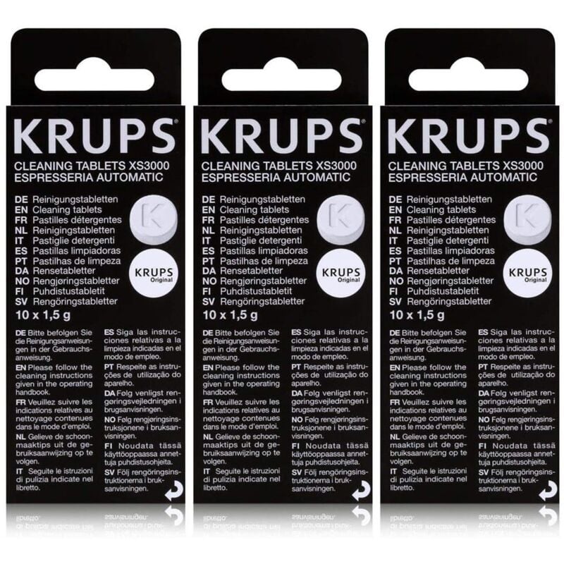 3x Pastillles nettoyantes (10pcs) d'origine Krups pour machine à café trois pièces
