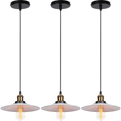 3X Pendant Light with Lamp Shade, Vintage Metal Hanging Ceiling Lamp, Retro Minimalist Chandelier for Kitchen Island Restaurant (White/Ø22cm)