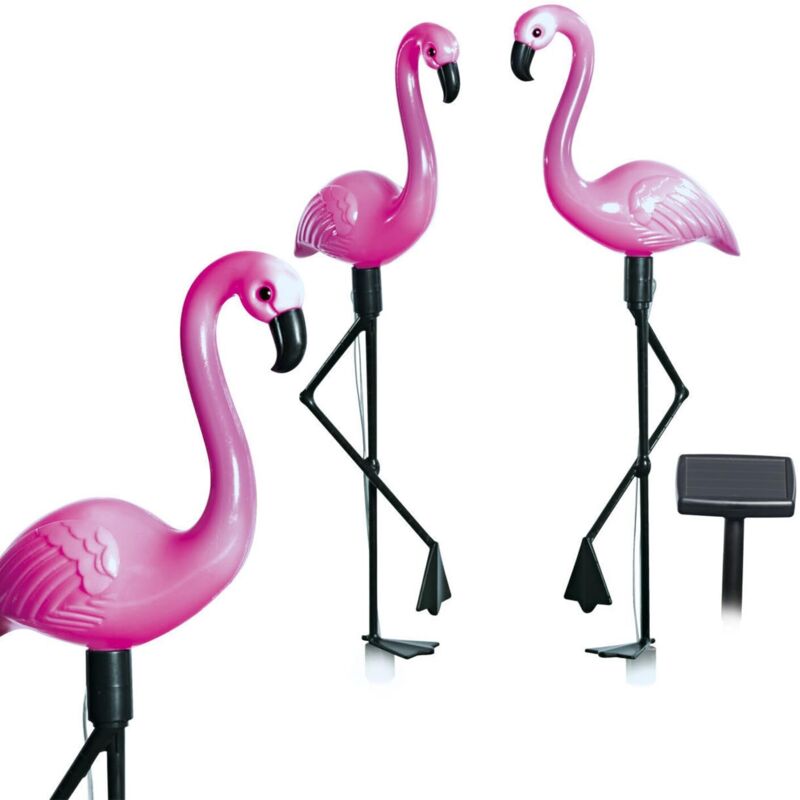 3X Pieux de Jardin Solaire à LED Flamant Lumière Lampe d'Extérieur Eclairage Pelouse de Paysage Décoration Ornement Terrasse Allée Sentier Patio