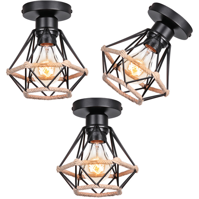 Norcks - 3X) Plafonnier D'Intérieur Moderne E27 Luminaire Plafonnier Rétro Lampe De Plafond Vintage, Pour Couloir Bureau Chambre à Coucher Noir