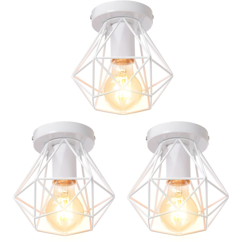 Norcks - 3X) Plafonnier Rétro Lampe De Plafond D'Intérieur Vintage Blanc Luminaire Plafonnier Cage En Fer Métallique , Pour Cuisine, Bureau