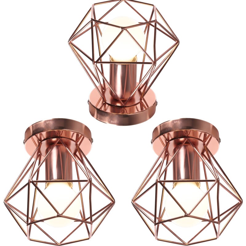 3X) Plafonnier Rétro Lampe De Plafond D'Intérieur Vintage Or Rose Luminaire Plafonnier Cage En Fer Métallique , Pour Cuisine, Bureau