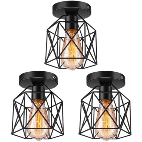 3X Plafonnier Vintage Lustre Rétro Abat-Jour En Métal Lampe De Plafond Industrielle Pour Café, Couloir, Chambre À Coucher, Cuisine, Salon, Noir