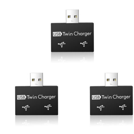 3X portable USB hub vers 2 port chargeur hub adaptateur USB splitter dual USB charge extender pour téléphone ordinateur noir