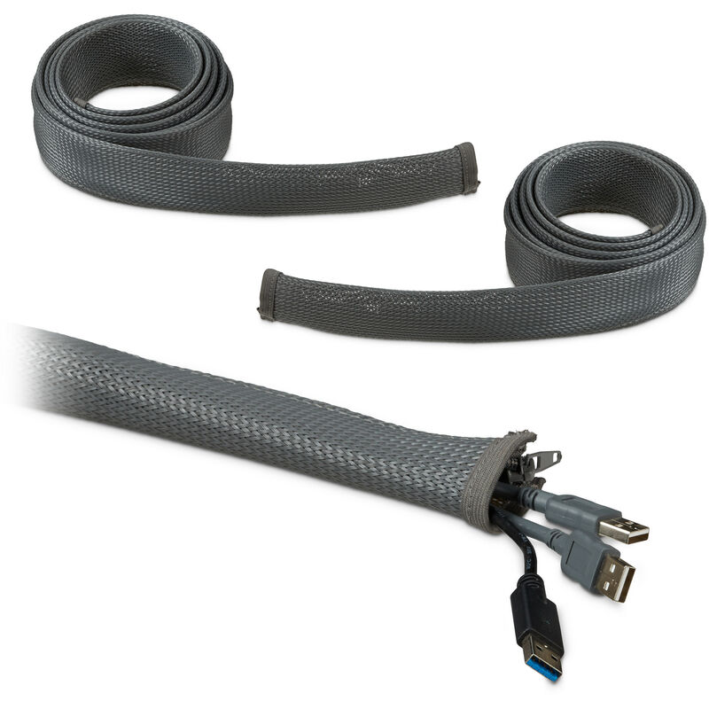 Relaxdays - Set of 3 Cable Conduits, Cable Cover with Zipper, Clever Cord Wire, Cable Management, Hiding Cords, 2m, Grey