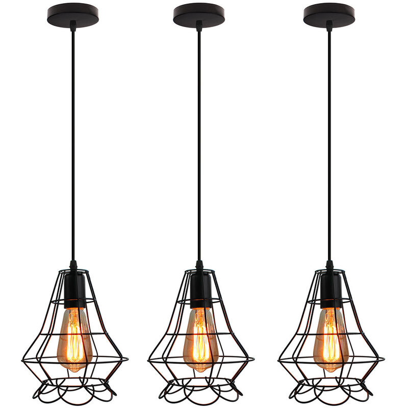 3X Retro Hanging Light Creative Pendant Lamp Industrial Vintage Pendant Light for Loft Cafe Dining Indoor Decoration Black E27