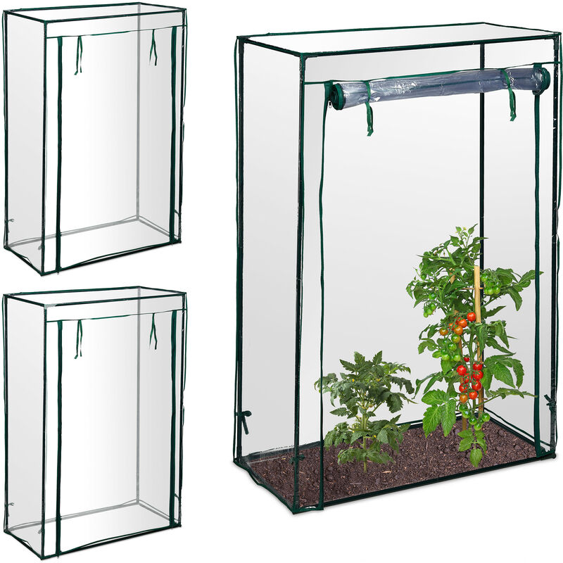 Relaxdays 3x Small Tomato Greenhouses, Garden, Balcony, Culltivation Tent, 150x100x50 cm, Steel & PVC Foil, Transparent